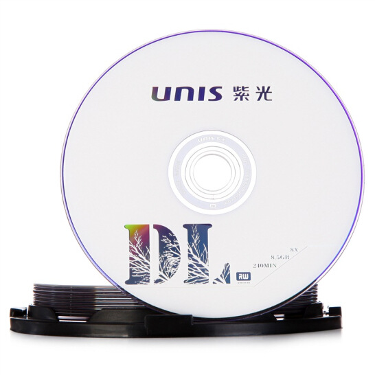 紫光（UNIS）DVD+R DL光盘/刻录盘 8速8.5G 单面双层 桶装10片 空白光盘